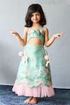 Buy_Pinkcow designs pvt ltd_Mint Organza Fabric Flowers, Bows Floral Print Halter Neck Frock _at_Aza_Fashions