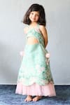 Buy_Pinkcow designs pvt ltd_Mint Organza Fabric Flowers, Bows Floral Print Halter Neck Frock _Online_at_Aza_Fashions