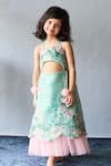 Shop_Pinkcow designs pvt ltd_Mint Organza Fabric Flowers, Bows Floral Print Halter Neck Frock _Online_at_Aza_Fashions