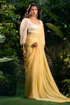 Buy_Aza X Shilpa Shetty Kundra_Yellow Georgette, Silk Satin, Animal Swirl Print Saree With Puff Sleeve Blouse 