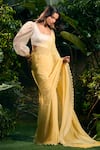 Shop_Aza X Shilpa Shetty Kundra_Yellow Georgette, Silk Satin, Animal Swirl Print Saree With Puff Sleeve Blouse 