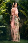 Aza X Shilpa Shetty Kundra_Pink Lurex, Georgette, Modal, Silk Leafy Print Pre-draped Saree With Blouse _Online_at_Aza_Fashions