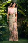 Buy_Aza X Shilpa Shetty Kundra_Pink Lurex, Georgette, Modal, Silk Leafy Print Pre-draped Saree With Blouse 