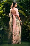 Aza X Shilpa Shetty Kundra_Pink Lurex, Georgette, Modal, Silk Leafy Print Pre-draped Saree With Blouse 