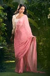 Shop_Aza X Shilpa Shetty Kundra_Pink Georgette, Silk Satin, Animal Swirl Print Saree With Puff Sleeve Blouse _at_Aza_Fashions