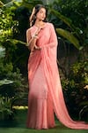 Aza X Shilpa Shetty Kundra_Peach Georgette Fringe Round Animal Swirl Print Saree Gown With Detachable Drape _at_Aza_Fashions