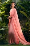 Shop_Aza X Shilpa Shetty Kundra_Peach Georgette Fringe Round Animal Swirl Print Saree Gown With Detachable Drape _at_Aza_Fashions