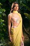 Shop_Aza X Shilpa Shetty Kundra_Pink Chiffon, Modal, Satin Embroidery Botanic Print Pre-draped Saree With Blouse _Online_at_Aza_Fashions