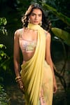 Aza X Shilpa Shetty Kundra_Pink Chiffon, Modal, Satin Embroidery Botanic Print Pre-draped Saree With Blouse _at_Aza_Fashions