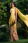 Aza X Shilpa Shetty Kundra_Pink Chiffon, Modal, Satin Embroidery Botanic Print Pre-draped Saree With Blouse _Online