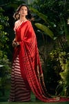 Shop_Aza X Shilpa Shetty Kundra_Red Viscose, Crepe Embroidery Boat Stripe Print Saree With Co-ordinating Blouse_at_Aza_Fashions
