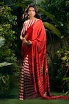 Aza X Shilpa Shetty Kundra_Red Viscose, Crepe Embroidery Boat Stripe Print Saree With Co-ordinating Blouse_Online_at_Aza_Fashions
