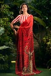 Shop_Aza X Shilpa Shetty Kundra_Red Viscose, Crepe Embroidery Boat Stripe Print Saree With Co-ordinating Blouse_Online_at_Aza_Fashions