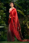 Aza X Shilpa Shetty Kundra_Red Viscose, Crepe Embroidery Boat Stripe Print Saree With Co-ordinating Blouse_at_Aza_Fashions
