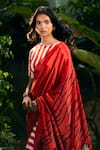 Shop_Aza X Shilpa Shetty Kundra_Red Viscose, Crepe Embroidery Boat Stripe Print Saree With Co-ordinating Blouse