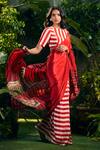 Aza X Shilpa Shetty Kundra_Red Viscose, Crepe Embroidery Boat Stripe Print Saree With Co-ordinating Blouse_Online