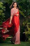 Buy_Aza X Shilpa Shetty Kundra_Red Viscose, Crepe Embroidery Boat Stripe Print Saree With Co-ordinating Blouse_Online