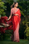Shop_Aza X Shilpa Shetty Kundra_Red Viscose, Crepe Embroidery Boat Stripe Print Saree With Co-ordinating Blouse_Online