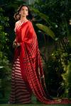 Aza X Shilpa Shetty Kundra_Red Viscose, Crepe Embroidery Boat Stripe Print Saree With Co-ordinating Blouse