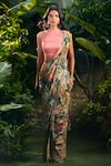 Buy_Aza X Shilpa Shetty Kundra_Green Lurex, Georgette, Modal, Forest Print Pre-draped Saree With Pink Blouse _Online_at_Aza_Fashions