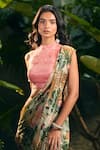 Buy_Aza X Shilpa Shetty Kundra_Green Lurex, Georgette, Modal, Forest Print Pre-draped Saree With Pink Blouse 