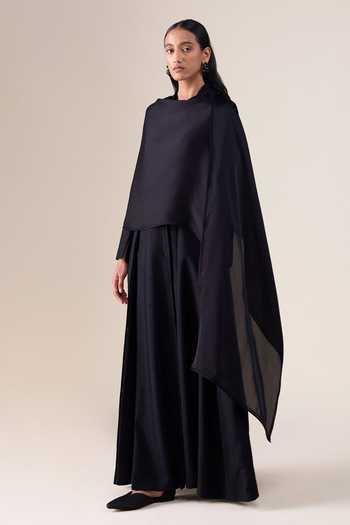 Buy_Ampm_Black Floris Solid Scarf _at_Aza_Fashions