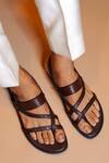 Buy_Dmodot_Brown Studs Pelle Bruno Riveto Leather Strappy Sandals _at_Aza_Fashions