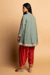 Pants And Pajamas_Aqua Chanderi Embroidery, Zari V-neck Raunaq Kurta Set _Online_at_Aza_Fashions
