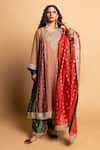 Shop_Pants And Pajamas_Pink Chanderi, Voile Embroidery, Zari Round Neck Heer Kurta 