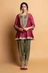 Shop_Pants And Pajamas_Wine Chanderi , Voile, Embroidery, Zari Round Neck Noor Kurta Set _Online_at_Aza_Fashions