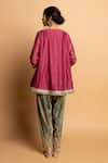 Pants And Pajamas_Wine Chanderi , , Organza Embroidery, Zari Round Noor Kurta Set _Online_at_Aza_Fashions