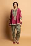 Pants And Pajamas_Wine Chanderi , , Organza Embroidery, Zari Round Noor Kurta Set _at_Aza_Fashions