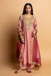 Pants And Pajamas_Pink Chanderi , Cotton, Embroidery, Zari Round Alankrita Kurta Set _Online_at_Aza_Fashions