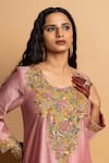 Pants And Pajamas_Pink Chanderi , Cotton, Embroidery, Zari Round Alankrita Kurta Set _at_Aza_Fashions