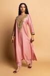Buy_Pants And Pajamas_Pink Chanderi , Cotton, Embroidery, Zari Round Alankrita Kurta Set 