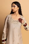 Shop_Pants And Pajamas_Ivory Chanderi Silk Embroidery Round Neck Kurta _Online_at_Aza_Fashions