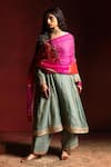 Buy_Pants And Pajamas_Fuchsia Silk Organza Embroidery, Zari Ruh Dupatta _at_Aza_Fashions