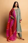 Buy_Pants And Pajamas_Aqua Chanderi Zari, Embroidery Ruh Salwar _Online_at_Aza_Fashions