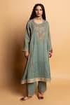 Buy Pants And Pajamas Aqua Chanderi Embroidery, Zari Round Neck Ruh Kurta Set at Aza Fashions Buy_Pants And Pajamas_Aqua Chanderi Embroidery, Zari Round Neck Ruh Kurta Set _at_Aza_Fashions