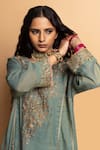 Buy_Pants And Pajamas_Aqua , , Organza Embroidery, Zari Round Ruh Kurta Set 