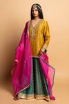 Buy_Pants And Pajamas_Fuchsia Silk Organza Embroidery, Lace Hemangi Dupatta _at_Aza_Fashions