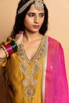 Shop_Pants And Pajamas_Fuchsia Silk Organza Embroidery, Lace Hemangi Dupatta _Online_at_Aza_Fashions