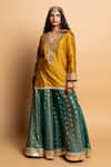 Buy_Pants And Pajamas_Mustard Silk, Silk, Embroidery, Zari, Hemangi Kurta Set _at_Aza_Fashions