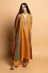 Buy_Pants And Pajamas_Mustard Chanderi , Voile, Cotton, Zari, Zauq Embroidered Kurta Set _at_Aza_Fashions