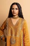 Buy_Pants And Pajamas_Mustard Chanderi , Organza Embroidery, Zari, Lace Zauq Kurta Set 