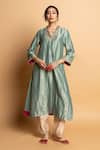 Shop_Pants And Pajamas_Blue Chanderi , Voile, Cotton, Embroidery, Zari Zeb-e-taj Kurta Set _Online_at_Aza_Fashions