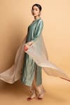 Buy_Pants And Pajamas_Aqua Chanderi , Cotton, , Organza Embroidery, Zeb-e-taj Kurta Set _Online_at_Aza_Fashions