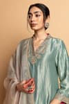 Buy_Pants And Pajamas_Aqua Chanderi , Cotton, , Organza Embroidery, Zeb-e-taj Kurta Set _Online