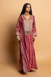 Buy_Pants And Pajamas_Pink Silk Embroidery, Zari, Sequins V-neck Rajsi Roop Kaftan _Online_at_Aza_Fashions