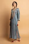 Buy_Pants And Pajamas_Aqua Silk Embroidery, Zari, Sequins V-neck Rajsi Roop Kaftan _Online_at_Aza_Fashions